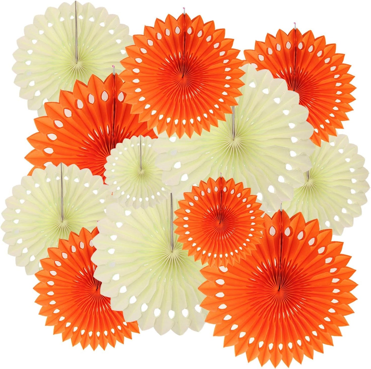ZOOYOO Hanging Paper Fans Party Decorations,12 Pcs Orange Honeycomb Round Fans,Ceiling Decor for Birthday,Wedding,Graduations,Sunset,Autumn Tea Party Backdrop
