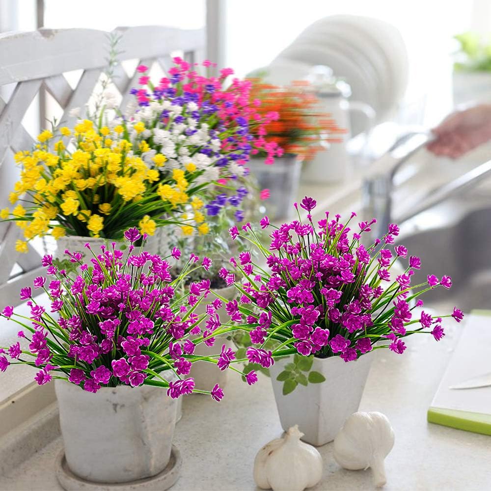 10 Bundles Artificial Flowers Outdoor UV Resistant Fake Plants Indoor Outside Hanging Planter Home Garden Decor (Purple)