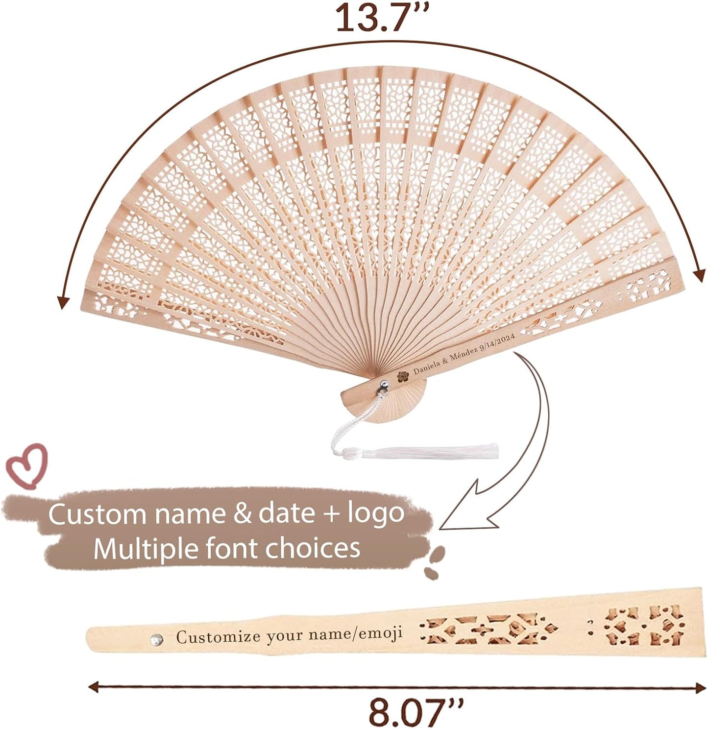 20/50/100Pcs Personalized Wooden Wedding Fans for Guests – Custom Text/Logo Folding Hand Fans for Party, Bridal Shower & Summer Wedding Favors(20)