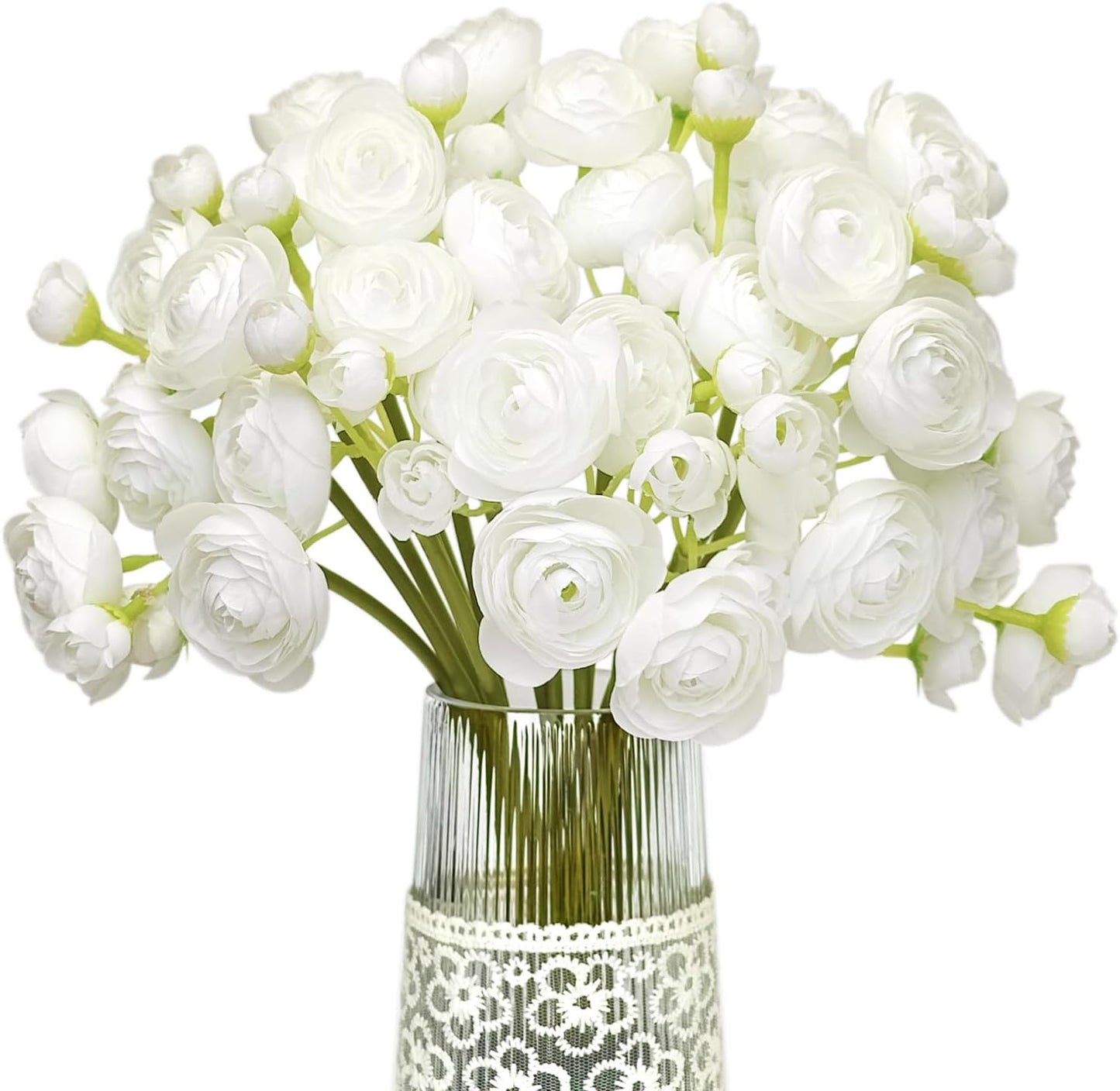Letjolt Ranunculus Artificial Flower White Silk Flowers Faux DIY Bouquet for Wedding Engagement Centerpieces Arrangements Bridal Shower Decorations Home Decor 18pcs