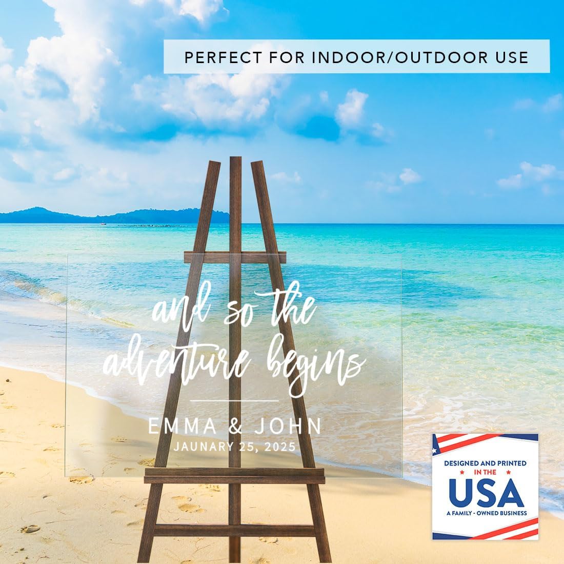 Andaz Press Custom Large Wedding Acrylic Sign, 16 x 24 Inches, The Adventure Begins, Personalized Sign, Welcome Sign For Modern Wedding Decor Welcome To Our Beginning