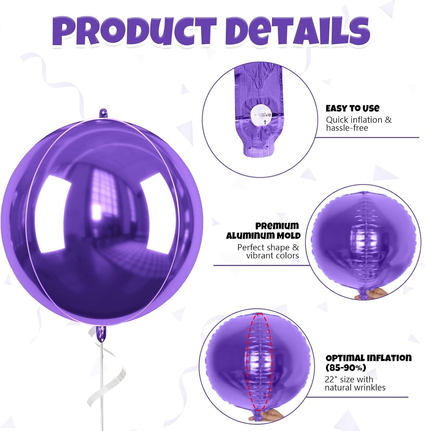Purple Giant 4D Foil Balloons, 6 Pcs Large Dark Purple Metallic Round Balloons, 22 Inch Big Round Foil Balloon for Graduation Prom Birthday Party Baby Shower Wedding Decorations