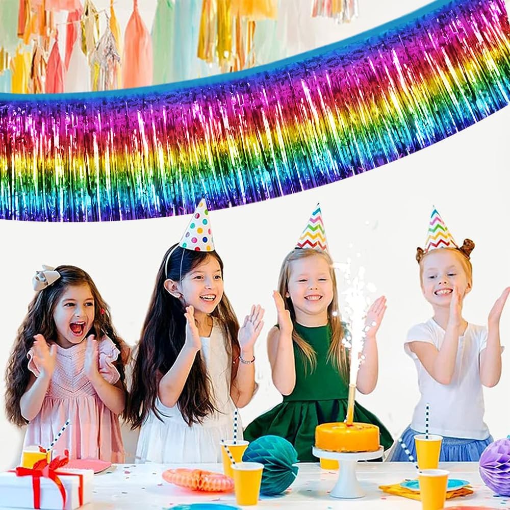 BEISHIDA 3 Packs Metallic Foil Fringe Garland Dark Rainbow Wall Hanging Tinsel Fringe Banners for Halloween Car Floats Bridal Shower Wedding Birthday Easter Graduation Holiday Party Decoration(30 Feet
