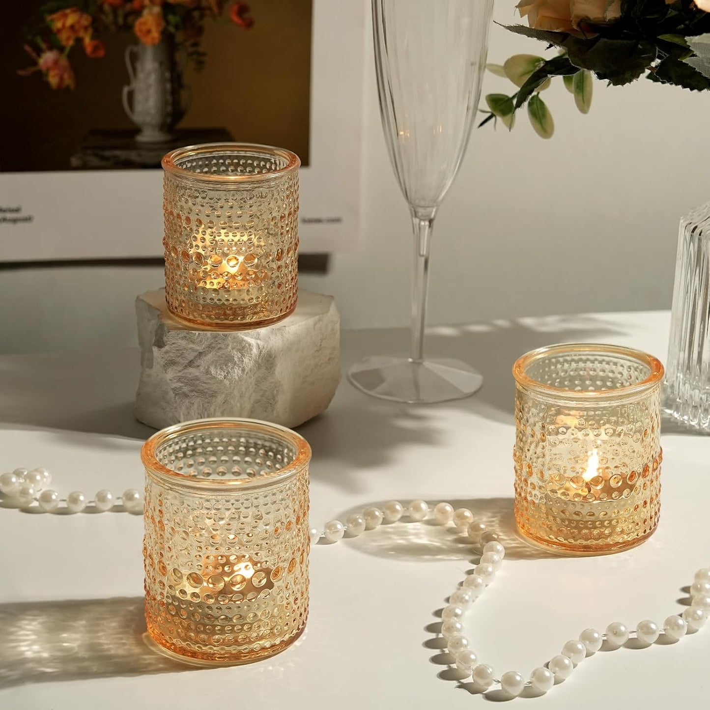 36ps Gold Votive Candle Holders, Tea Light Candle Holder Glass for Table Centerpiece, Candle Holders for Wedding, Bridal Shower and Tea Party Decorations (Gold)