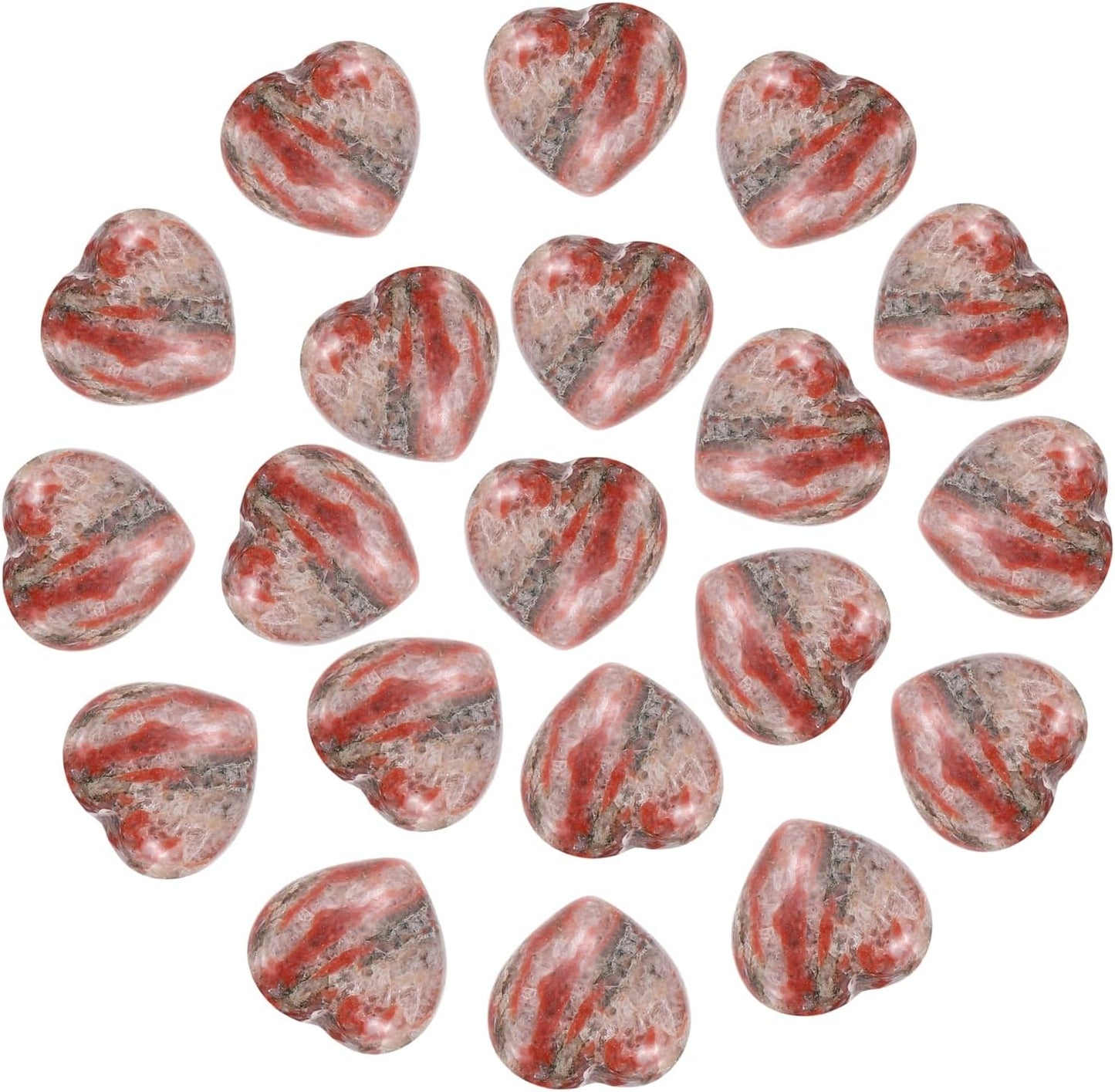 PATIKIL 20 Pcs Natural Heart Shaped Crystal Stone, 0.6 Inch Mini Polished Love Gemstone Crystal, Pocket Rock Engraved Worry Stones for Women Gifts Meditation, Light Red