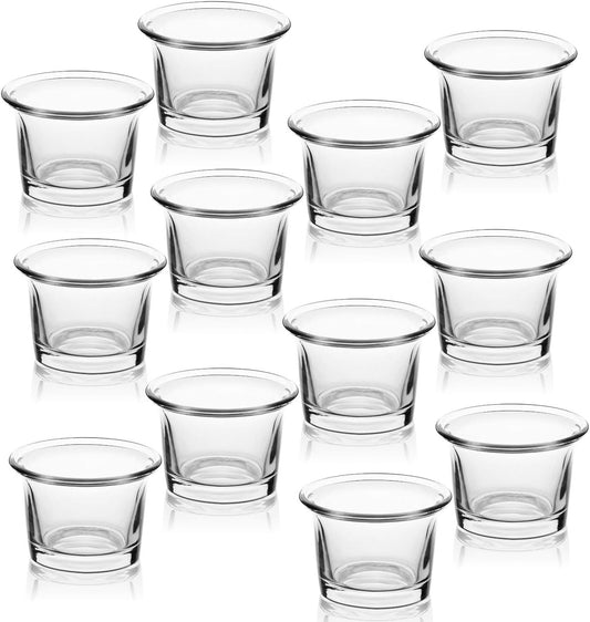 Letine Tealight Candle Holder Set of 12- Clear Glass Votive Candle Holders Bulk for Christmas Decorations, Wedding, Party & Home Decor
