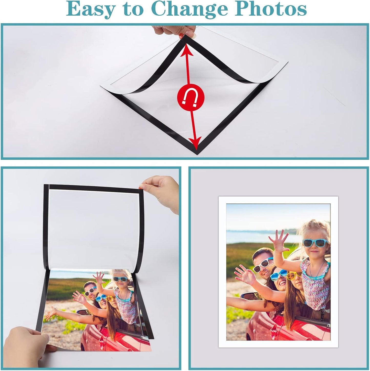 CRUGLA 12 Packs 8.5x11 Magnetic Picture Frames for Refrigerator Locker, 8.5 by 11 Photo Certificate Document Frame Bulk, Peel and Stick Kids Artwork Holders for Fridge Dishwasher Whiteboard