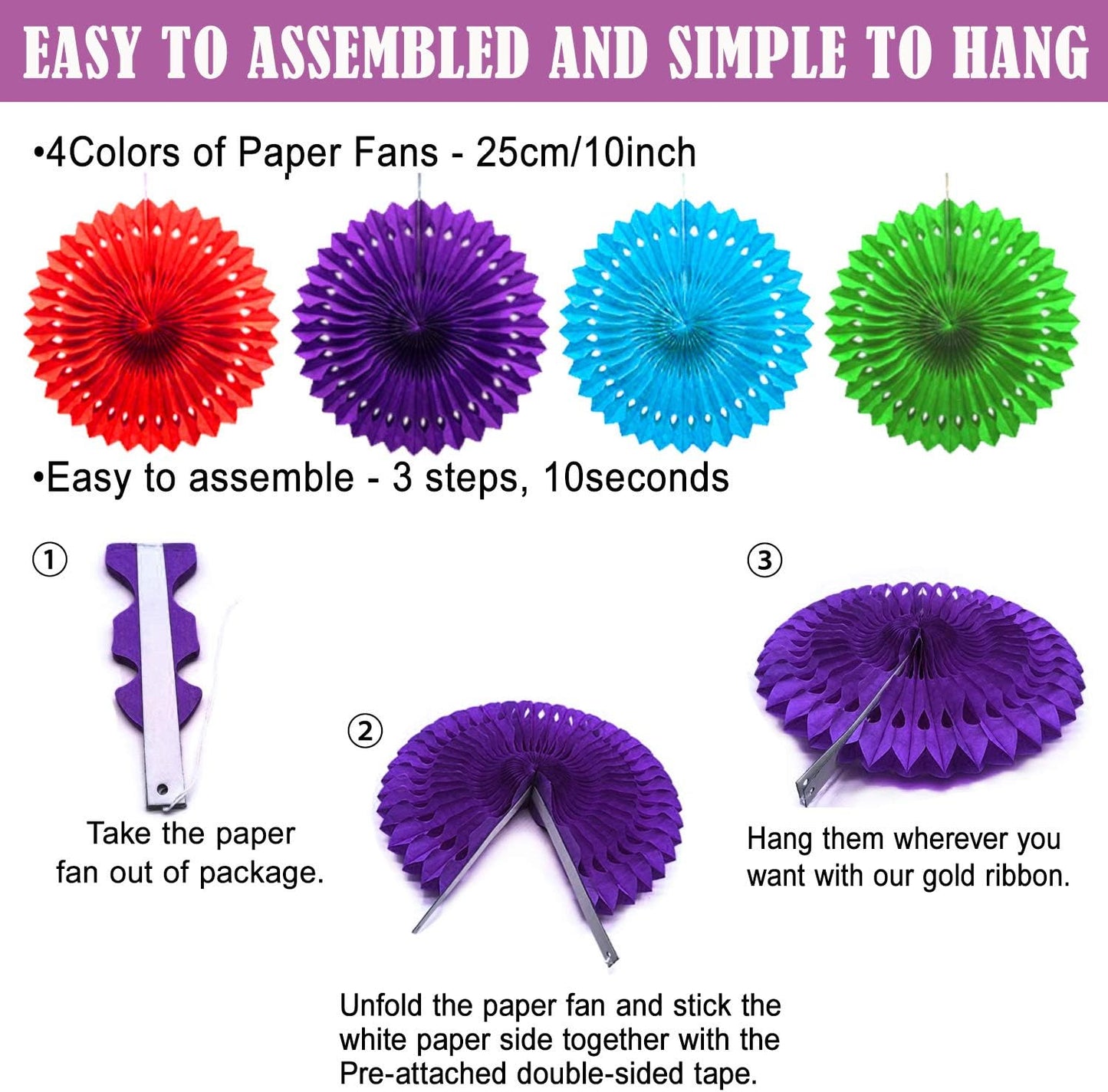 Colorful Birthday Decorations - Mexican Fiesta Party Decorations with Paper Fans, Paper Pom Poms,Dots Garland, Pennant Banner, Honeycomb Balls Packs