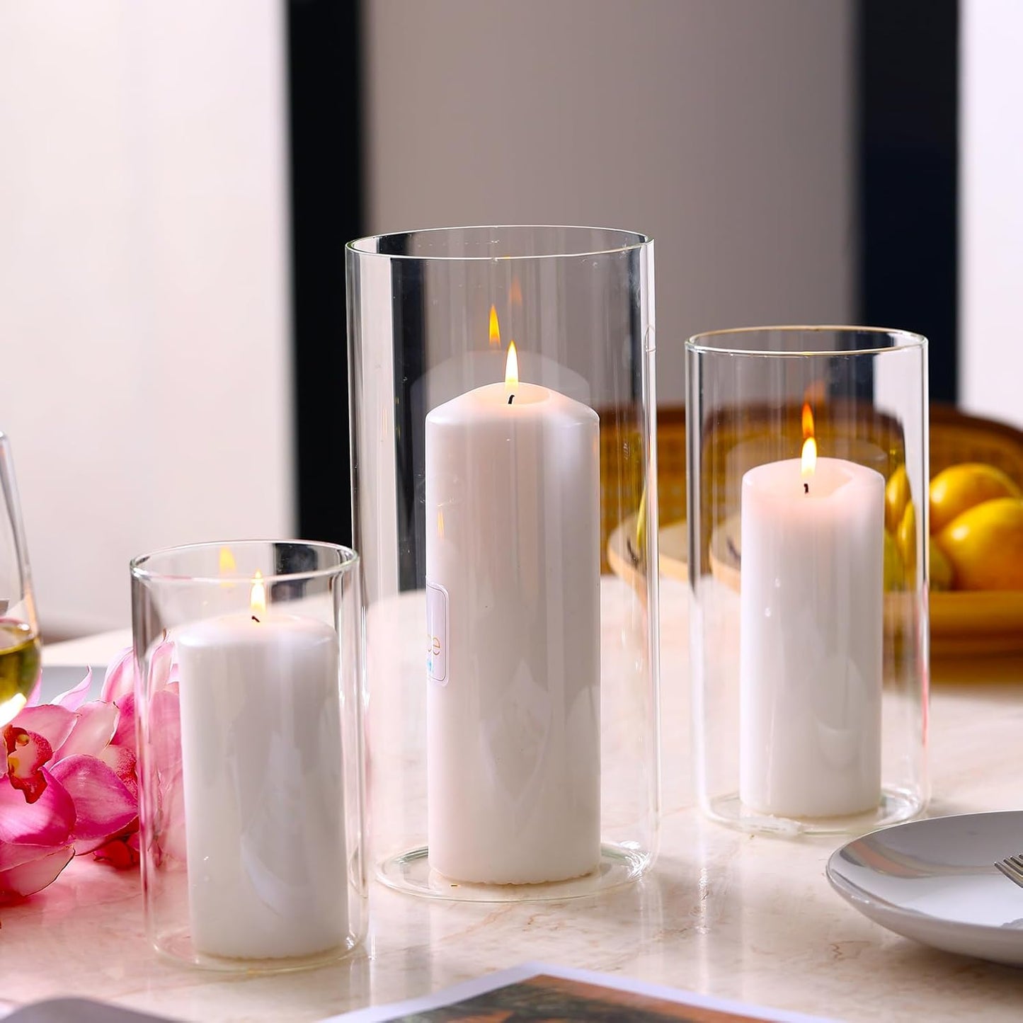 PHOSPHOR Hurricand Candle Holder 24 PCS, Glass Pillar Candle Holder, Clear Glass Cylinder Candleholder Glass Cylinder Vase for Centerpieces Wedding Party Decoration