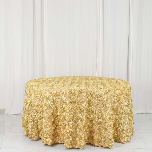 Efavormart 120" Wholesale Round Table Cover Champagne Grandiose Rosette 3D Satin Tablecloth for Wedding Party Event Decoration