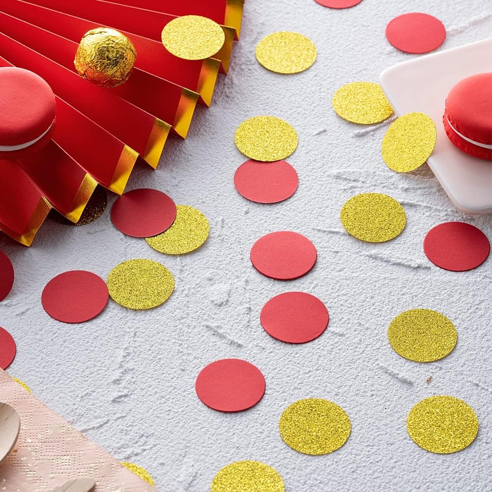 Gold and Red Confetti Table Decoration for Birthday Wedding Graduation Retirement Theme Party,1.2 inch in Diameter,200 Counts