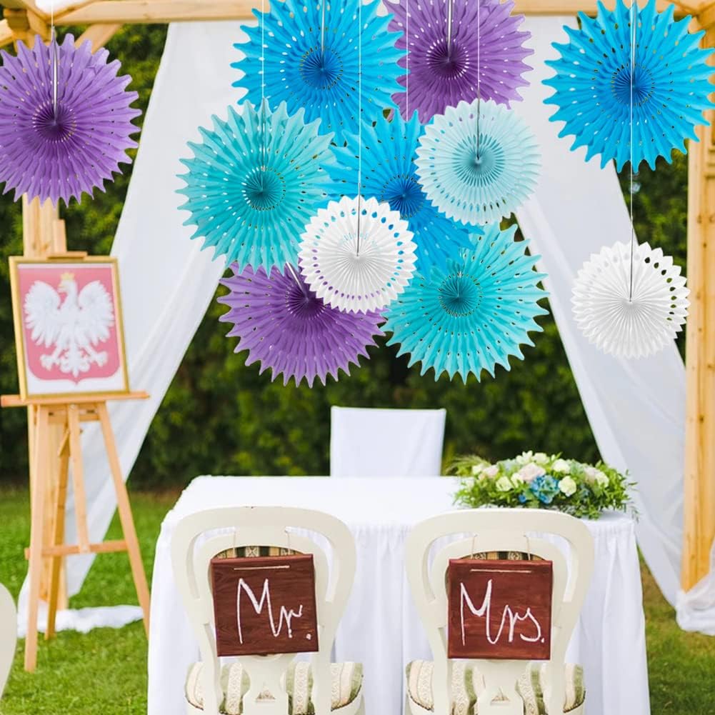 SUNBEAUTY Pack of 11 Purple Lavender Blue Hanging Honeycomb Paper Fans Decoration Mermaid Theme Tissue Paper Fan Garland for Baby Shower Girl Kid Birthday Under The Sea Wedding Party Supplies