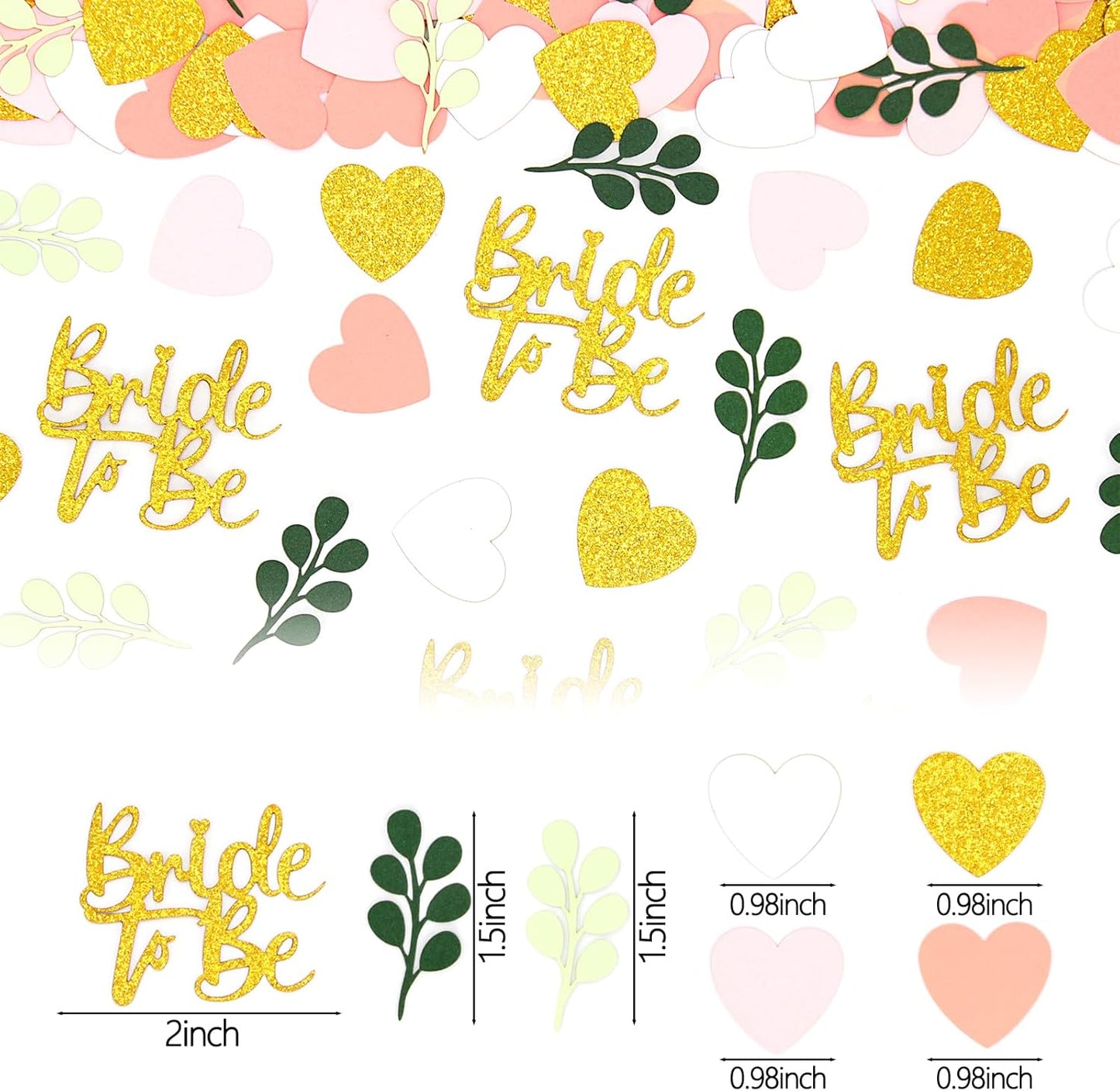 200PC Sage Green and Pink Gold Bachelorette Confetti for Bridal Shower Decorations Heart Eucalyptus Table Scatters for Bride to Be Decorations Engagement Wedding Decor Party Supplies