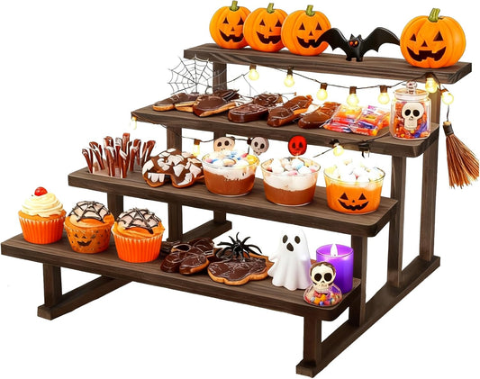 4 Tier Wooden Display Riser Stand, Cupcake Display Shelf Tabletop Spice Rack for Party, Kitchen, Perfume, Fragrance, Vendors event