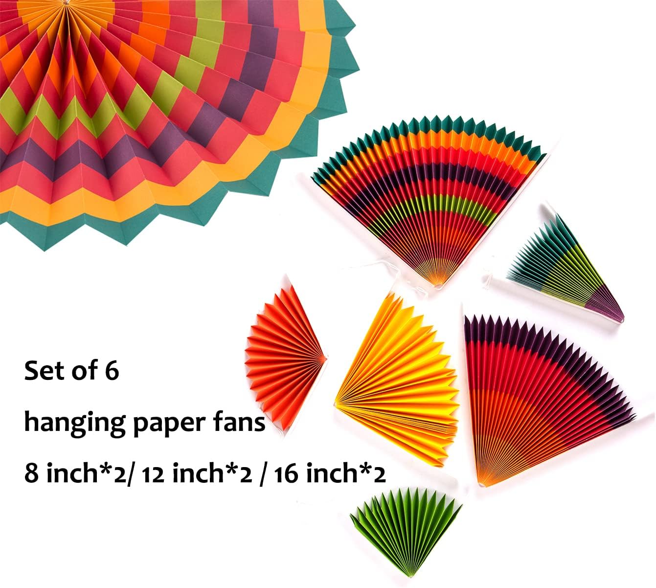 SUNBEAUTY Pack of 6 Hanging Paper Fans Party Carnival Circus Round Pattern Paper Garlands Decoration for Birthday Baby Shower Graduation Summer Party