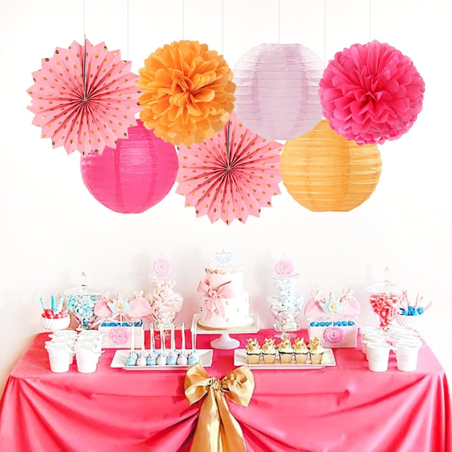 Pink-Orange Fall Party-Decorations Paper-Flowers Lanterns - 20PCS Autumn Wedding Birthday Tissue Pom Poms Streamers Fans Honeycomb, Groovy Boho Baby Shower Rustic Hanging Supplies Decor Burgleda