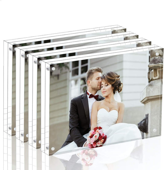 Magicool Premium Acrylic Photo Frame- Magnet Photo Frame -Double Sied Thick Desktop Frames (5x7 4 pack)