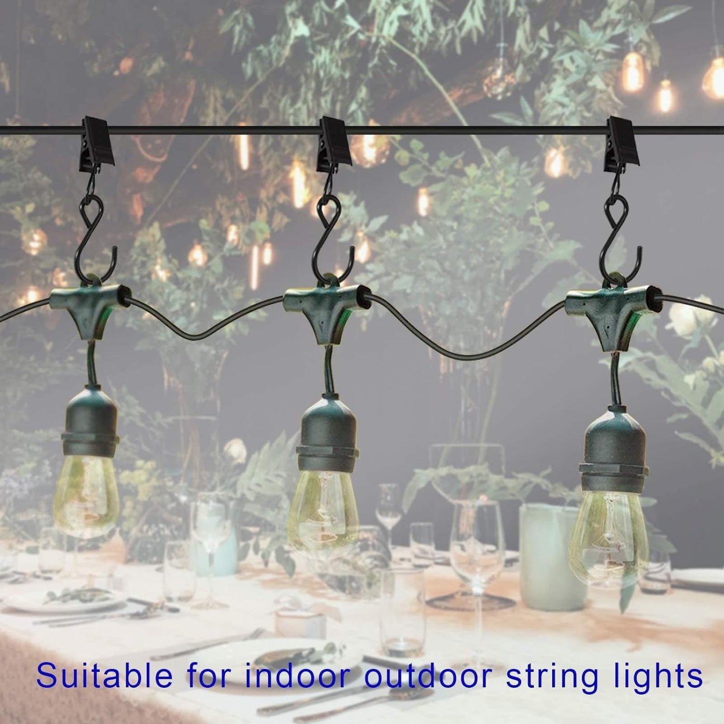 Stainless Steel S Hooks Curtain Clips, 50 Pack Hanging Party Lights Clips Hangers Gutter Photo, Art Craft Display, 2.4 Inch Long, Black