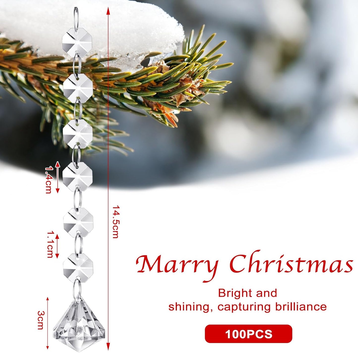 Nuenen 100 Pcs Acrylic Hanging Crystals for Centerpieces Chandelier Clear Crystal Garland Strands Ornament Acrylic Clear Beads Prisms Pendant for Christmas Tree Window Home Decoration(Diamond)