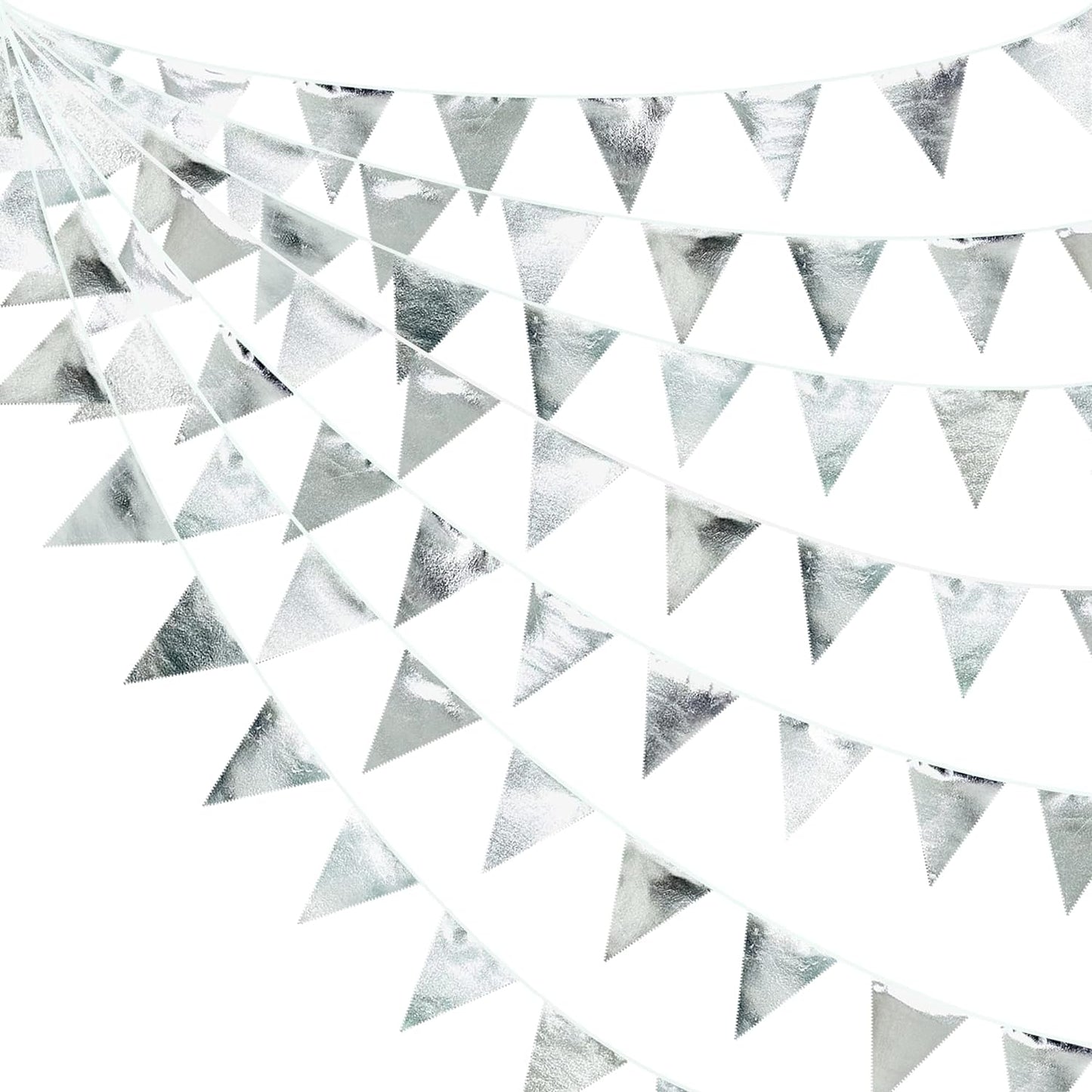 Silver Party Decorations Metallic Fabric Triangle Pennant Banner Silver Flag Bunting Garland for Graduation Birthday Wedding Bridal Shower Anniversary Engagement Bachelorette Party Decoration Supplies