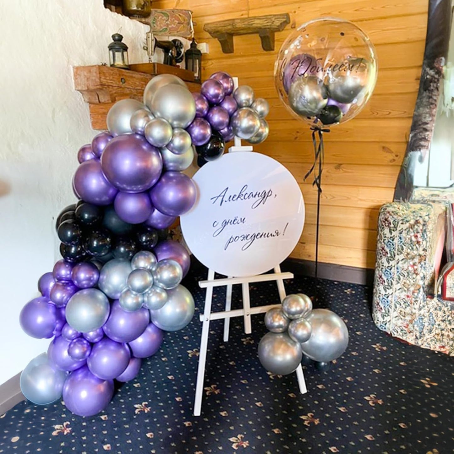 Purple and Black Balloons, 60 Packs 12 Inch Dark Purple Light Purple Black Balloons with Metallic Silver Confetti Latex Balloons for Halloween, Girls Women Birthday Wedding Party Decorations