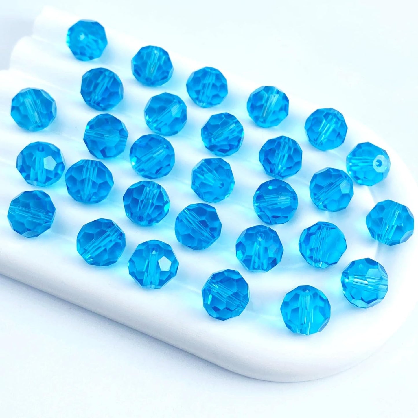 100 PCS 8mm Crystal Glass Beads Round Multiple Faceted Loose Spacer Glass Beads for DIY Handcrafte Bracelet Necklace Earring Jewelry Making(Aquamarine)