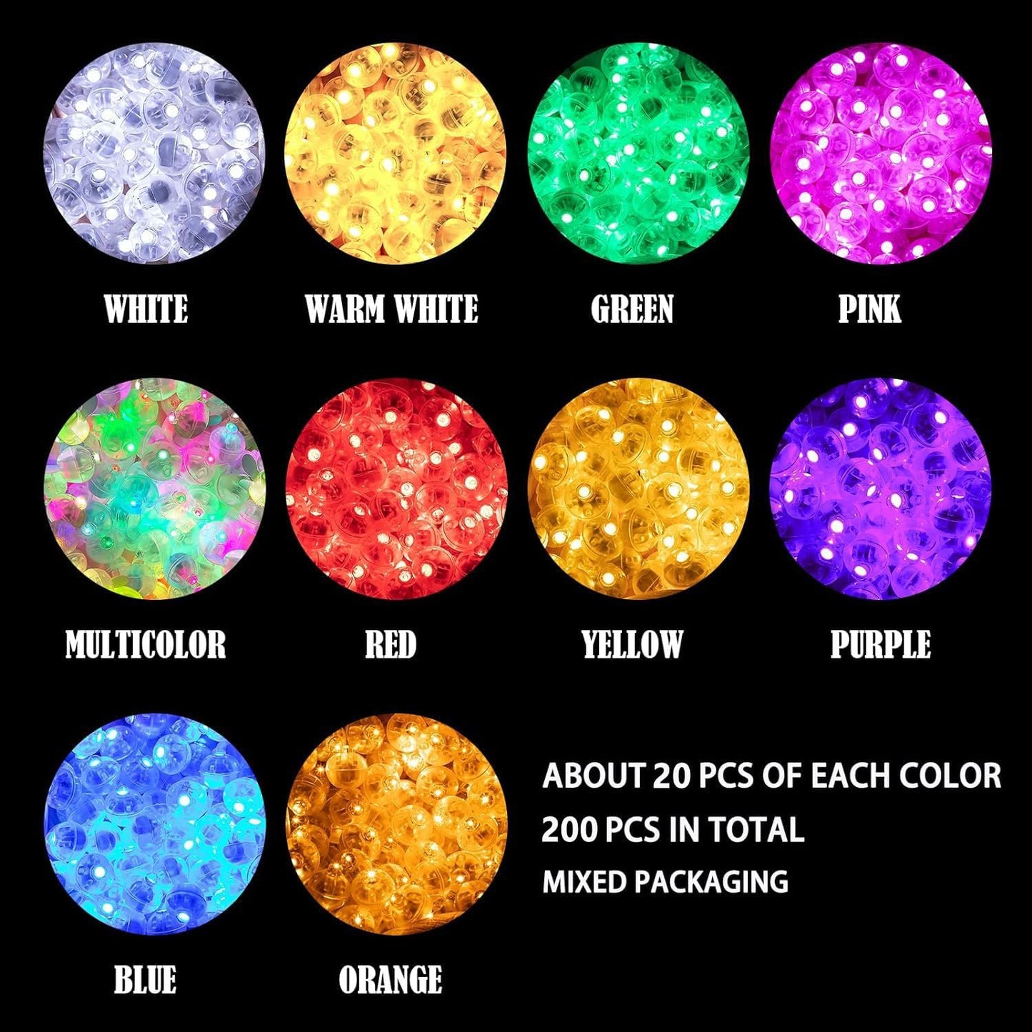 Aogist 200pcs 10-Colors Mini Lights with Hook,Long Standby Time Waterproof LED Balloon Light,Battery Powered,Ball Lamp for Balloon Paper Lantern Birthday Party Christmas Halloween
