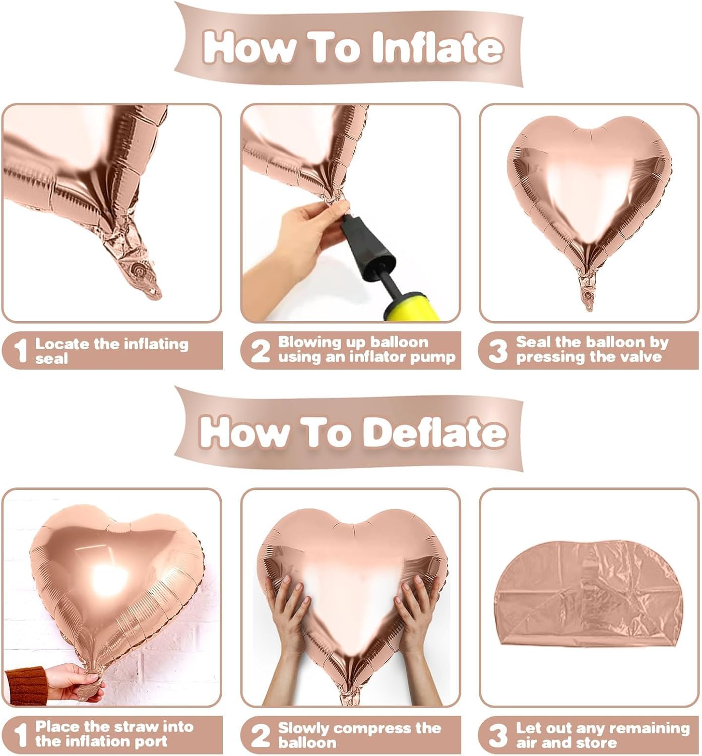 Rose Gold Heart Balloons,12Pcs 18 Inch Rose Gold Aluminum Love Heart Shaped Balloons for Bridal Wedding Engagement Anniversary Birthday Party Baby Shower Valentines Day Decorations