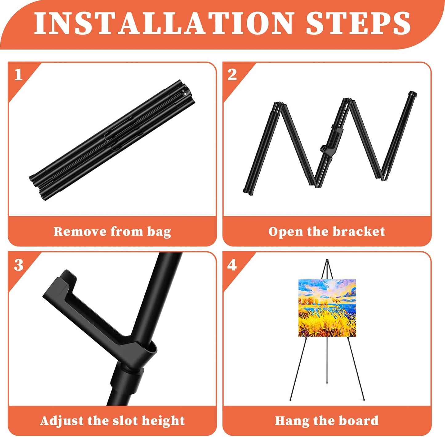 Easel Stand for Sign, 63" Portable Easels Stand for Display, Lightweight Adjustable Tripod Art Easel Stand for Wedding Sign, Black Metal Painting Easel with Portable Bags (4 Pack)