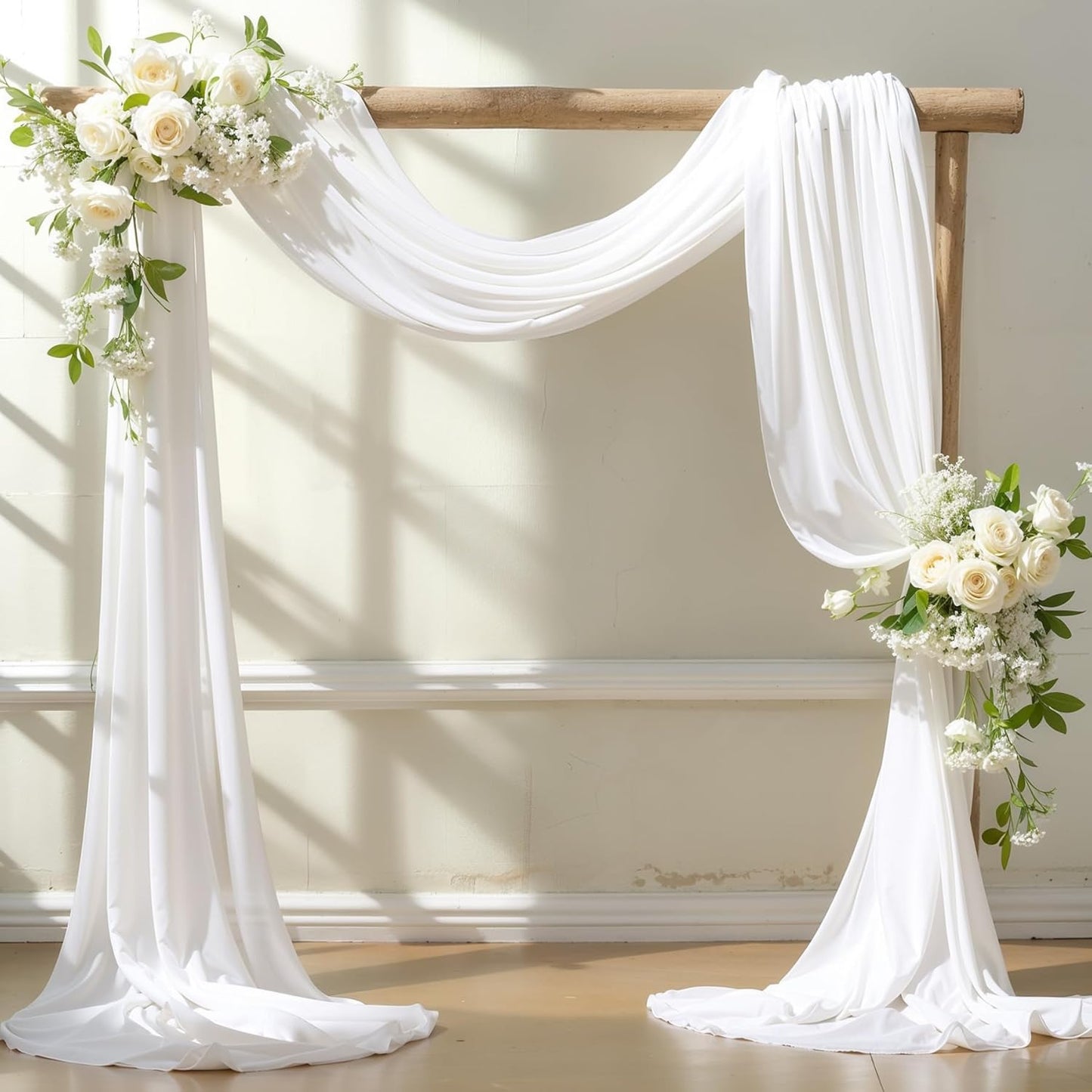Wedding Arch Draping Fabric,2 Panels 18FT White Wedding Arch Drapes Chiffon Fabric Drapery Arch Decorations for Ceremony Reception Party Ceiling Backdrop