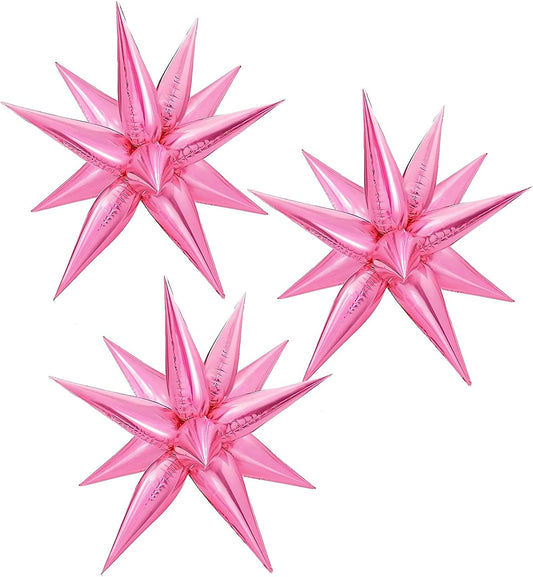 3pcs 26inch 3D Explosion Star foil balloon, Candy Pink Foil Cone star burst Balloons for Birthday Wedding New Year Party Event