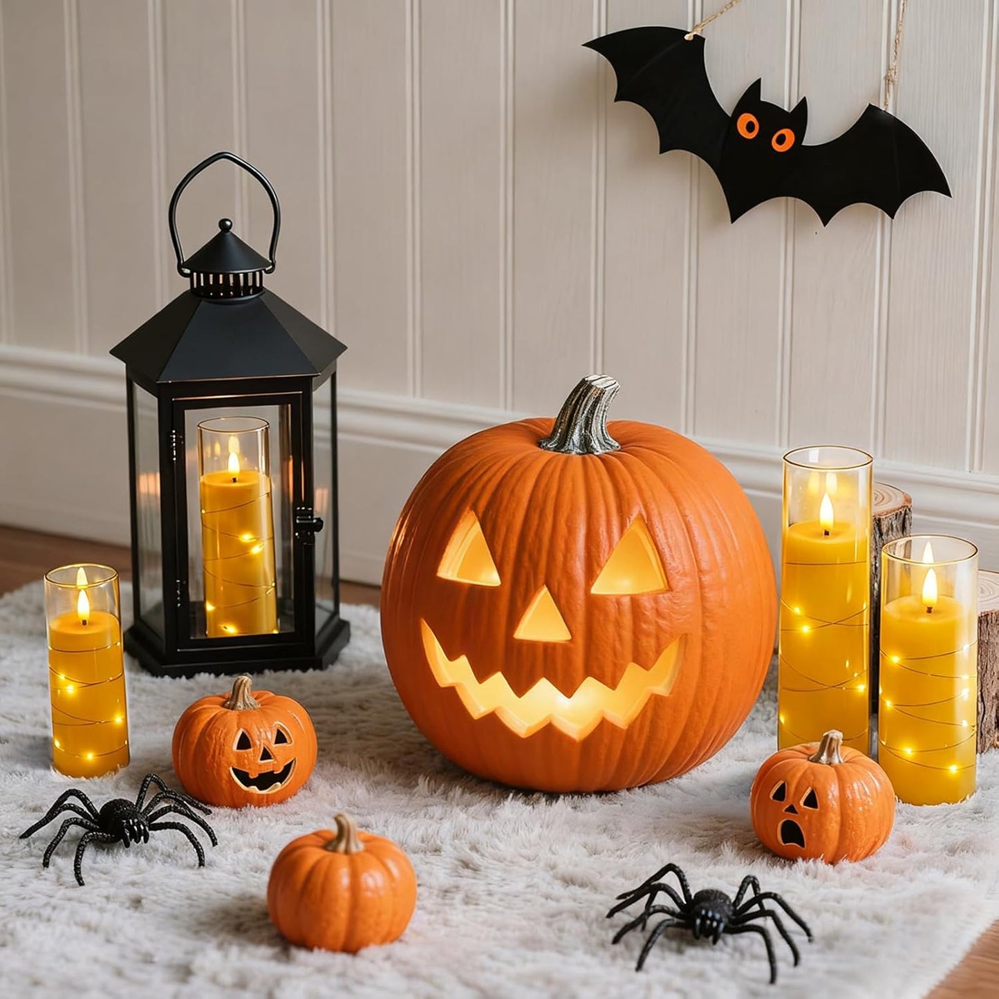 Raycare Flameless Candle with Remote Timer – 5 Flickering Acrylic Battery Operated LED Pillar Candles with Embedded Star String for Halloween, Home Decor, and as a Gift(Glod)