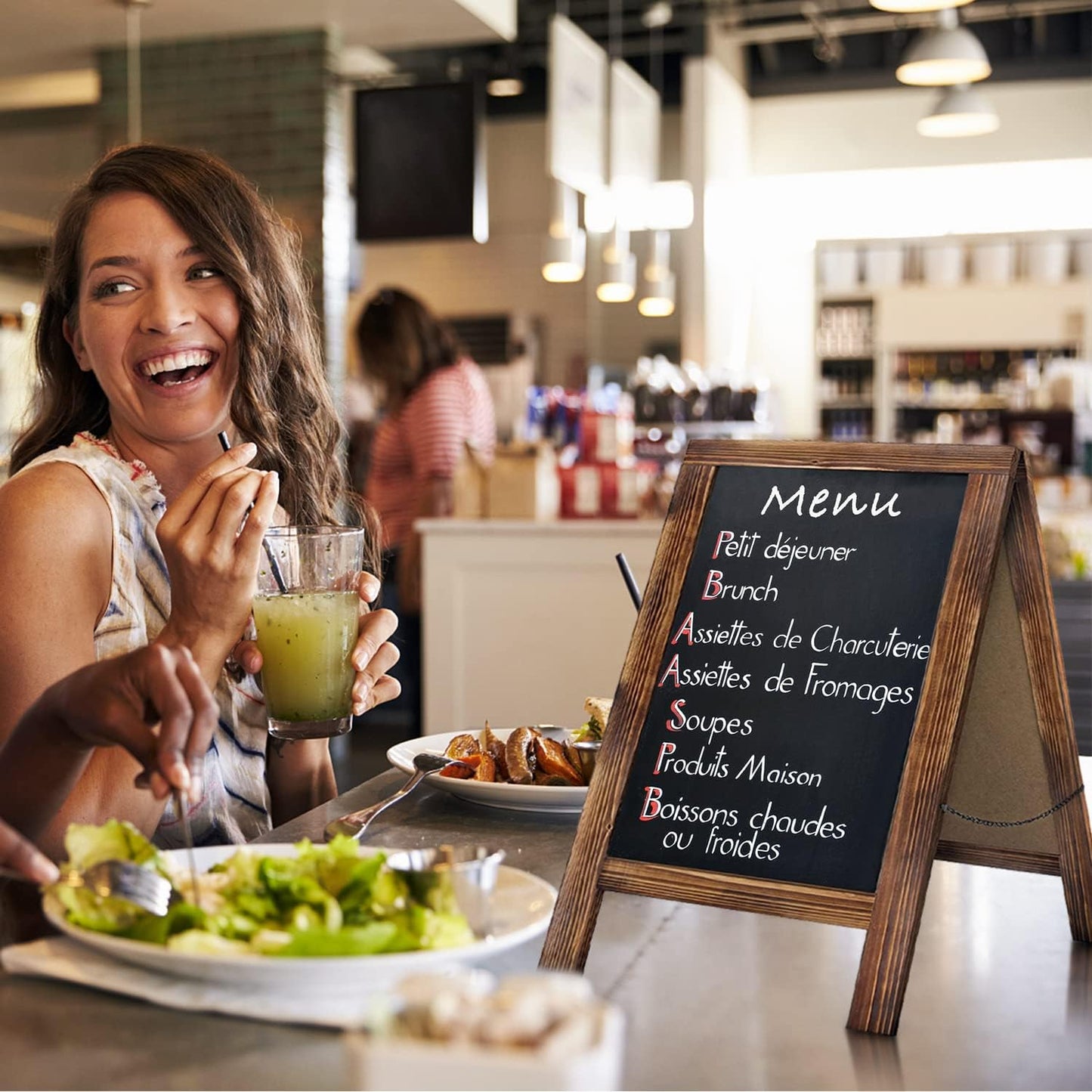 Rustic Whitewash Double Sided Chalkboard, 7.5"*8.6" Tabletop Stand, Small Countertop Chalkboard Easel with 8Pcs Liquid Chalk for Menu, Kitchen, Restaurants, Bar, Wedding and Home Decor