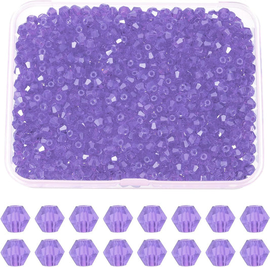 PATIKIL 1000pcs 3mm Bicone Glass Crystal Beads, Faceted Glass Spacer Beads with Box for Jewelry Making Bracelet Necklace Earrings DIY Suncatcher Craft, Purple