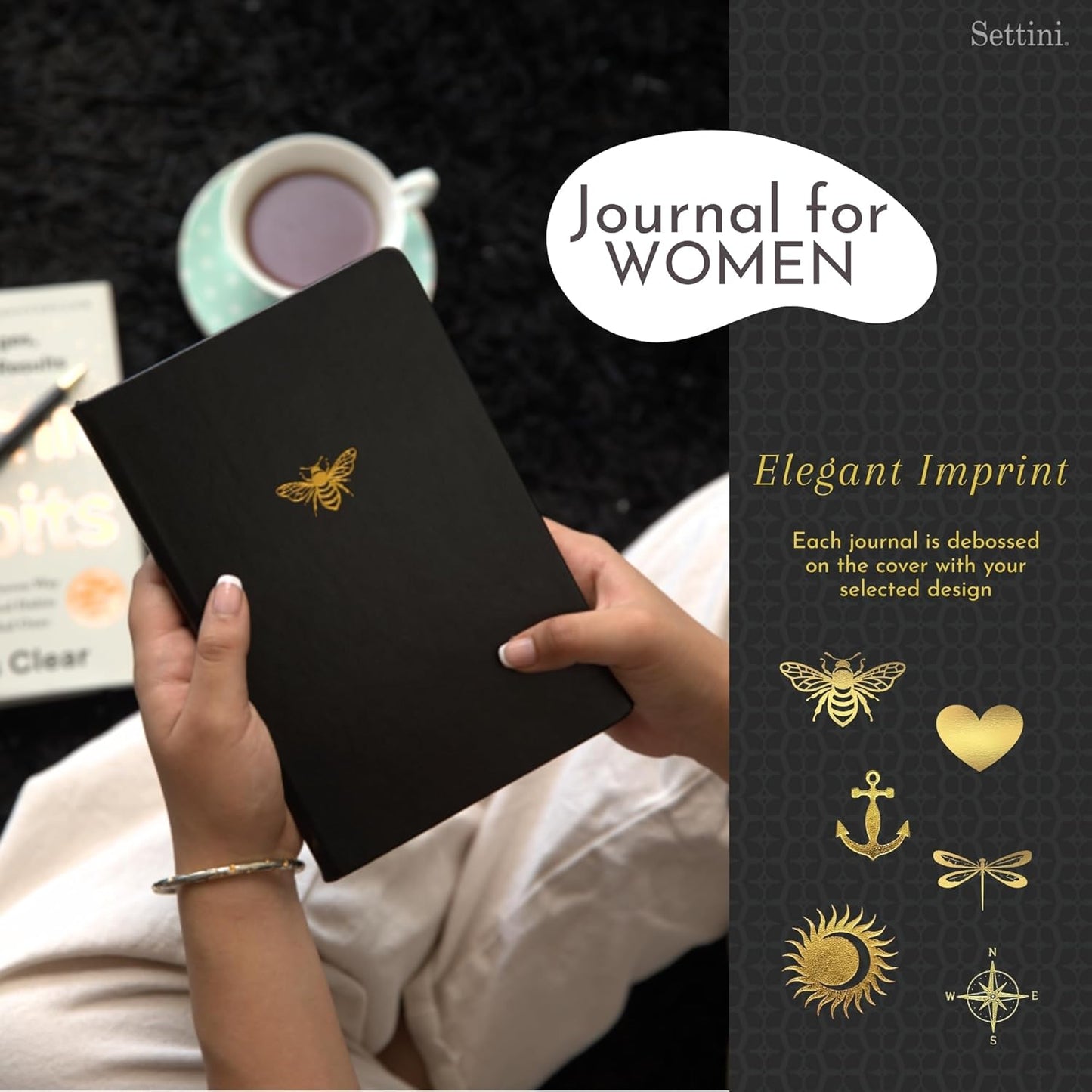 SETTINI Lined Journal, Ideal for Journaling - A5 Vegan Leather Notebook, 192 Archival-Quality Pages, QuillEase Bleed-Free Paper, Inner Pocket & Bookmark - Bee Gifts, Black Bee