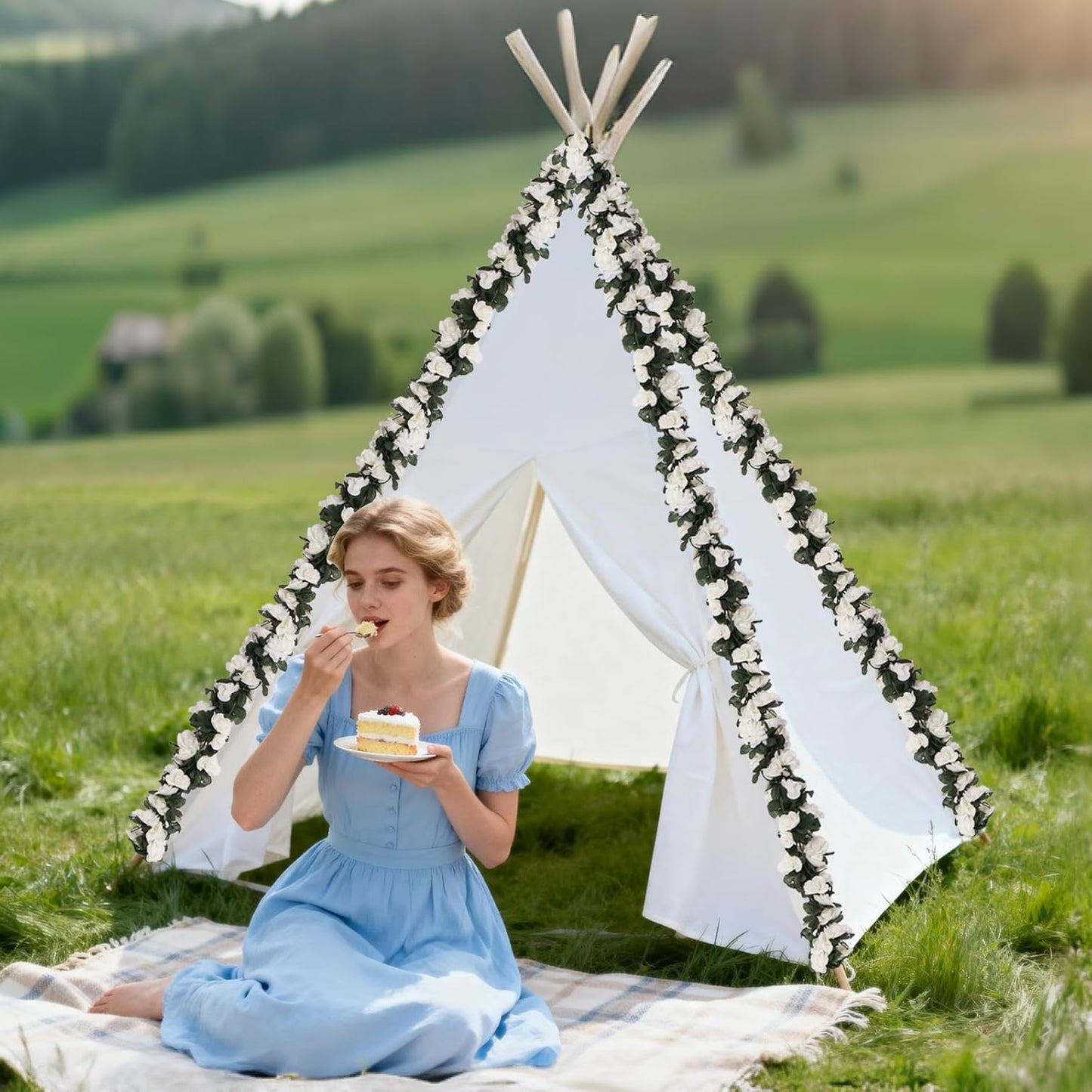 5 Pcs 41FT Flower Garland, Artificial Rose Garland Flowers Plants Fake Flower Hanging Rose Ivy, Birthday Party Valentine's Day Wedding Wall Arch Decor（White）