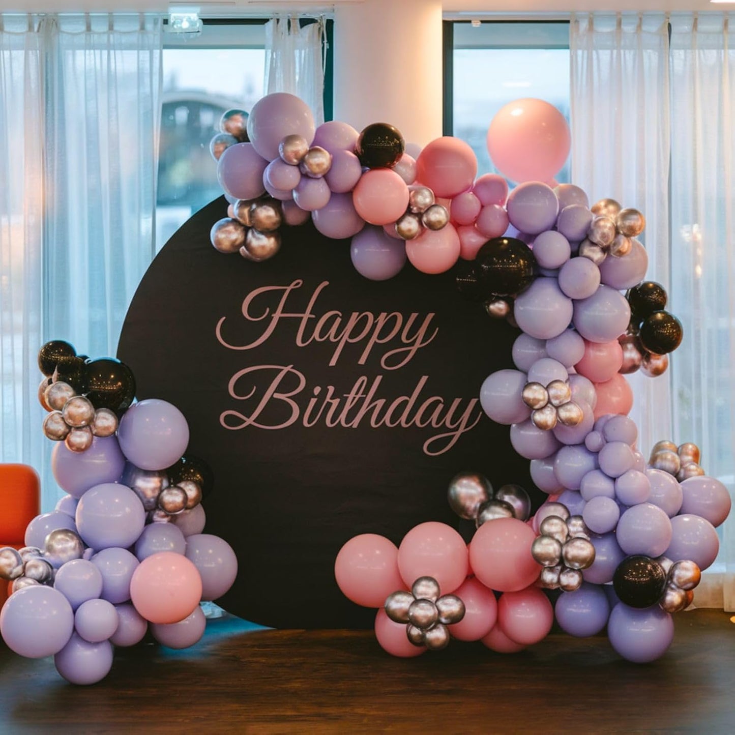 Purple Pink Balloons, 12 Inch Metallic Silver Purple Pink Black Balloons, Pastel Pink Purple Latex Helium Balloon for Girls Women Wedding Bride Shower Baby Shower Birthday Party Decorations