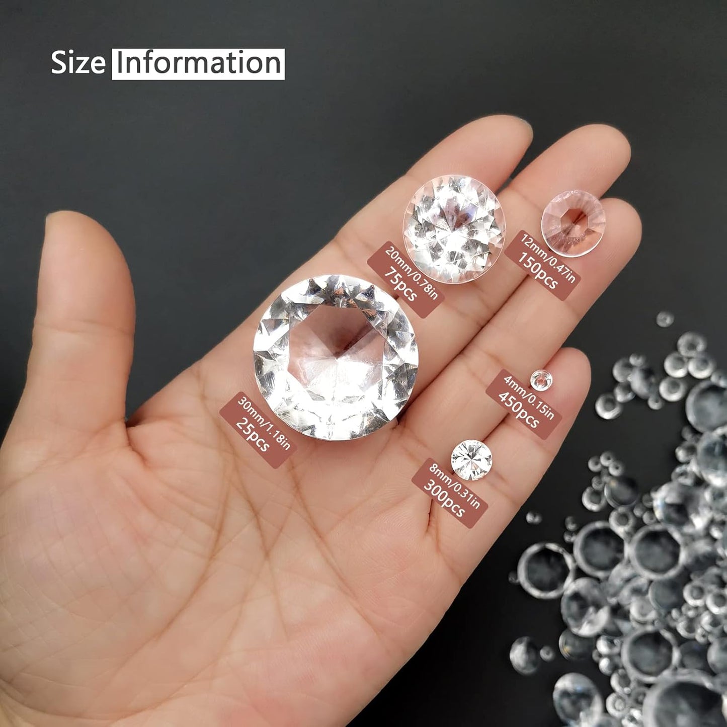 1000 pcs Acrylic Diamond Gems, Clear Acrylic Diamonds Decorations Faux Diamonds Table Scattering Gemstones Vase Filler for Party, Event, Wedding, Birthday (Clear,30mm, 20mm, 12mm, 8mm, 4mm)