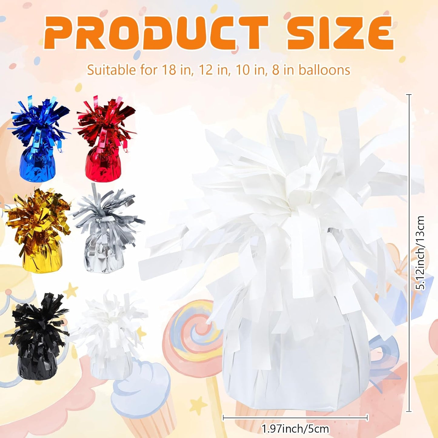 6 Pack White Balloon Weights Metallic Holder Anchors Balloon Holder Weights for for Birthday 2025 Graduation Party Christmas Wedding Celebration Decoration (White)