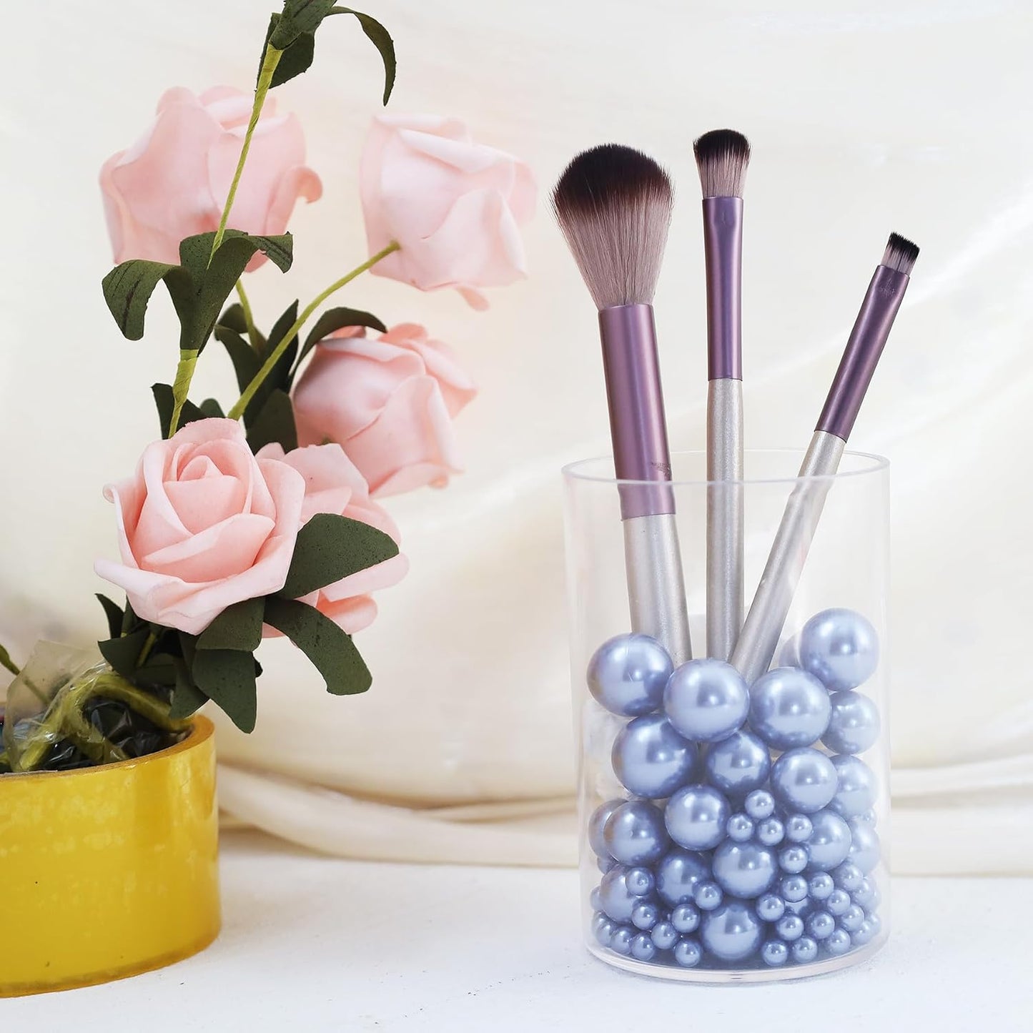 520Pcs Greyblue Beads for Centerpieces Decor, Artifical Pearls Vase Filler, Large Beads for Makeup Brush, No Hole Round Pearl Beads for Wedding Birthday Christmas Party Home Decor(18mm 14mm 6mm)