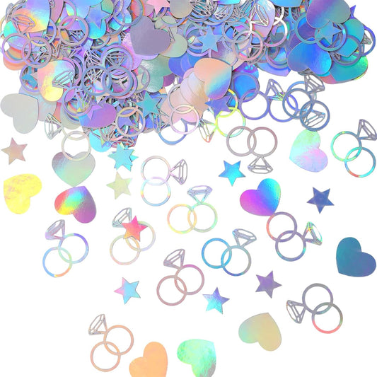 300 Pcs Iridescent Bachelorette Confetti, Bridal Shower Decoration Confettis, Wedding Decorations Diamond Ring Heart Star Table Confetti for Engagement Party Decorations, Bridal Shower supplies