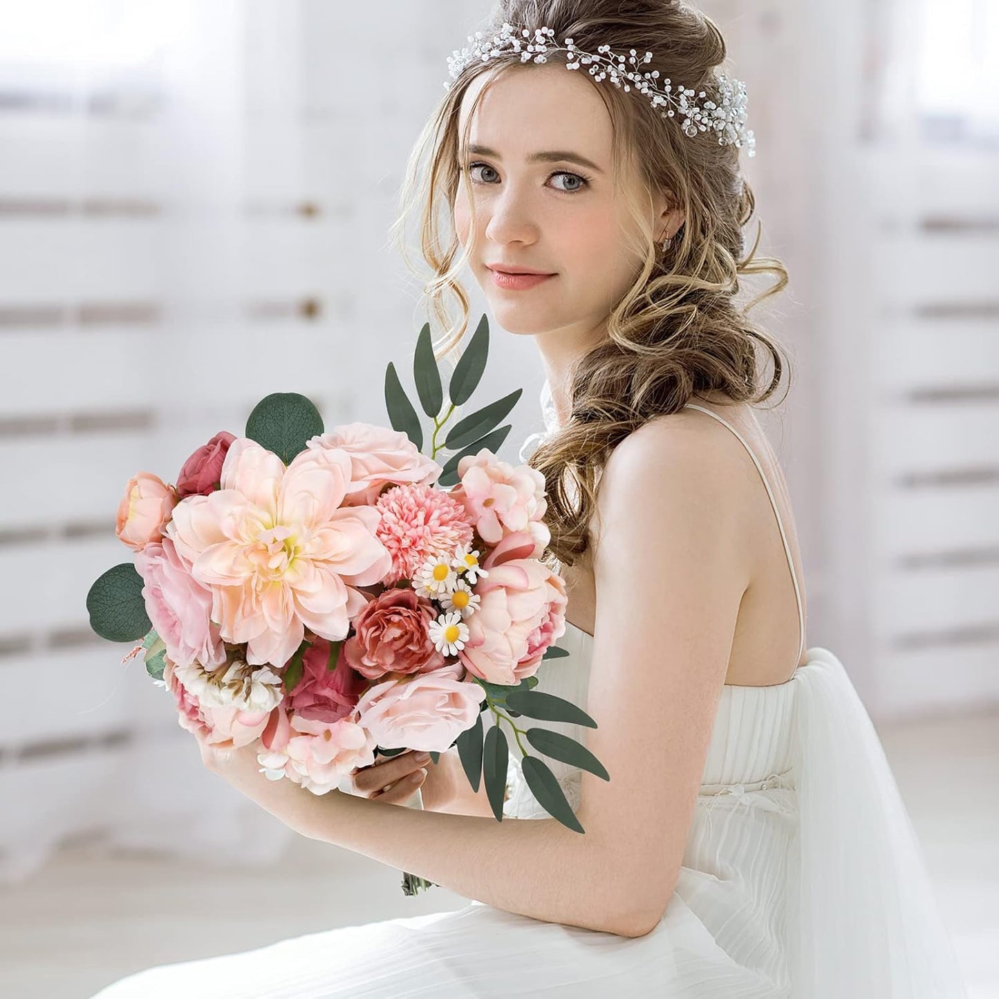 AmyHomie Pink Artificial Flowers Combo Silk Mix Peony Rose Hydrangea Daisy Fake Flowers w/Stem for DIY Wedding Bouquets Centerpieces Arrangements Table Decor Party Bridal Baby Shower Home Decor