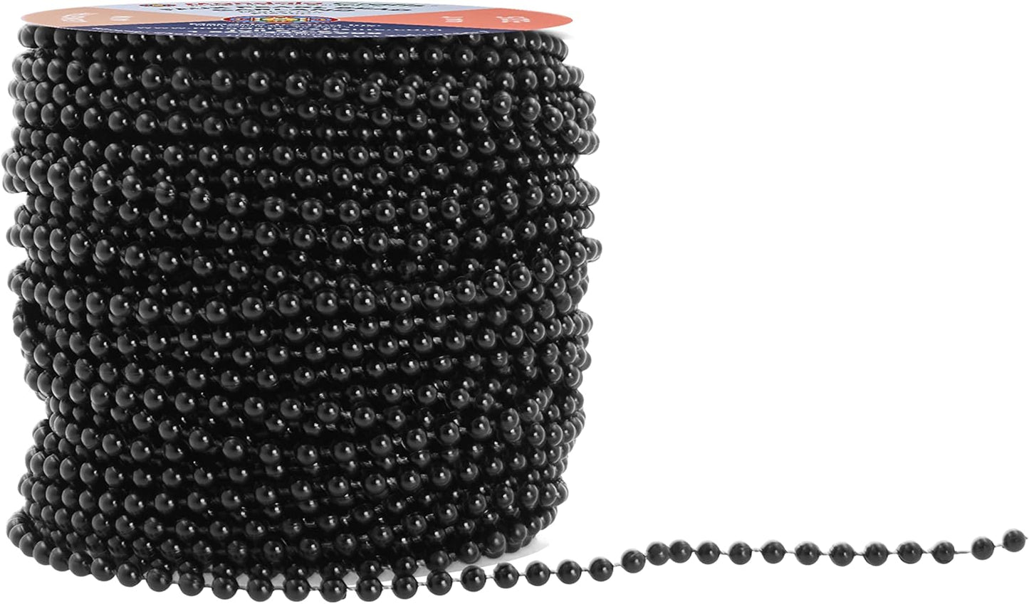 Mandala Crafts 4mm Faux Black Pearl Beads Roll - 44 Yards Strand of Fake Pearls Chain Garlands Spool String for Christmas Tree, Wedding, Party, Vases, DIY Decoration