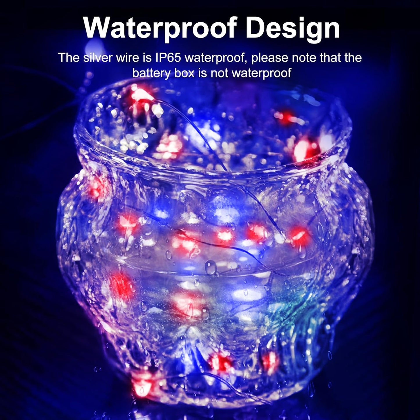 btfarm 4th of July Patriotic Fairy Lights Battery Operated, 30 Pack Red White Blue 3 Modes Twinkle String Lights, 7ft 20 Led Independence Day Mini for Mason Jars Vases Table Centerpiece Decorations