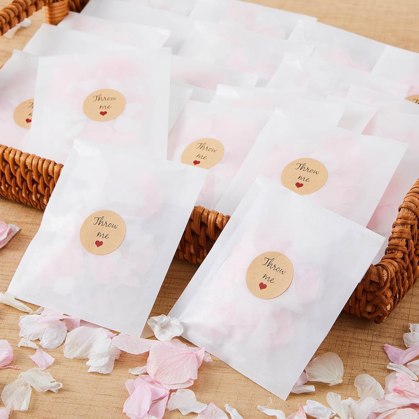 Biodegradable Confetti, Dried Hydrangea Flower Petals with Throw Me Stickers Wedding Confetti Biodegradable Flower Petals for Wedding Ideas Valentines Day Decor(Pink White,55 Pcs)