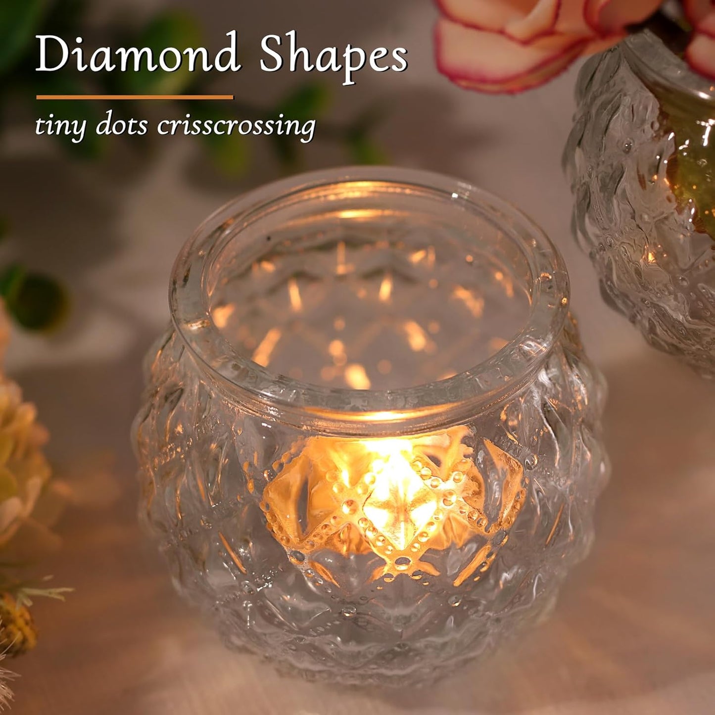 DARJEN 48Pcs Clear Votive Candle Holders - Round Candle Holder, Candle Holders Bulk for Tea Light Candle, Embossed Candle Votives for Wedding Centerpiece & Home Decor