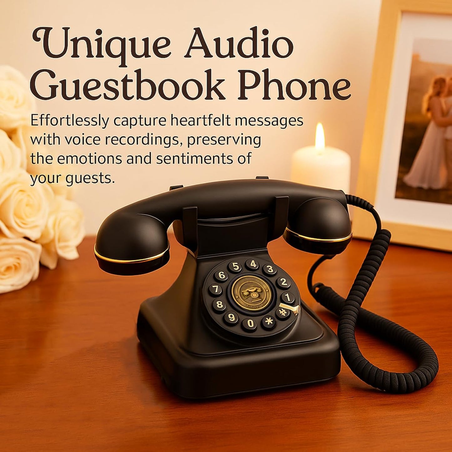 Audio Guest Book Wedding Phone, Retro Audio Phone Guestbook with Clear Voice Recording for Wedding Reception, Bridal Shower, Birthday, Baby Shower, Anniversary, Engagement