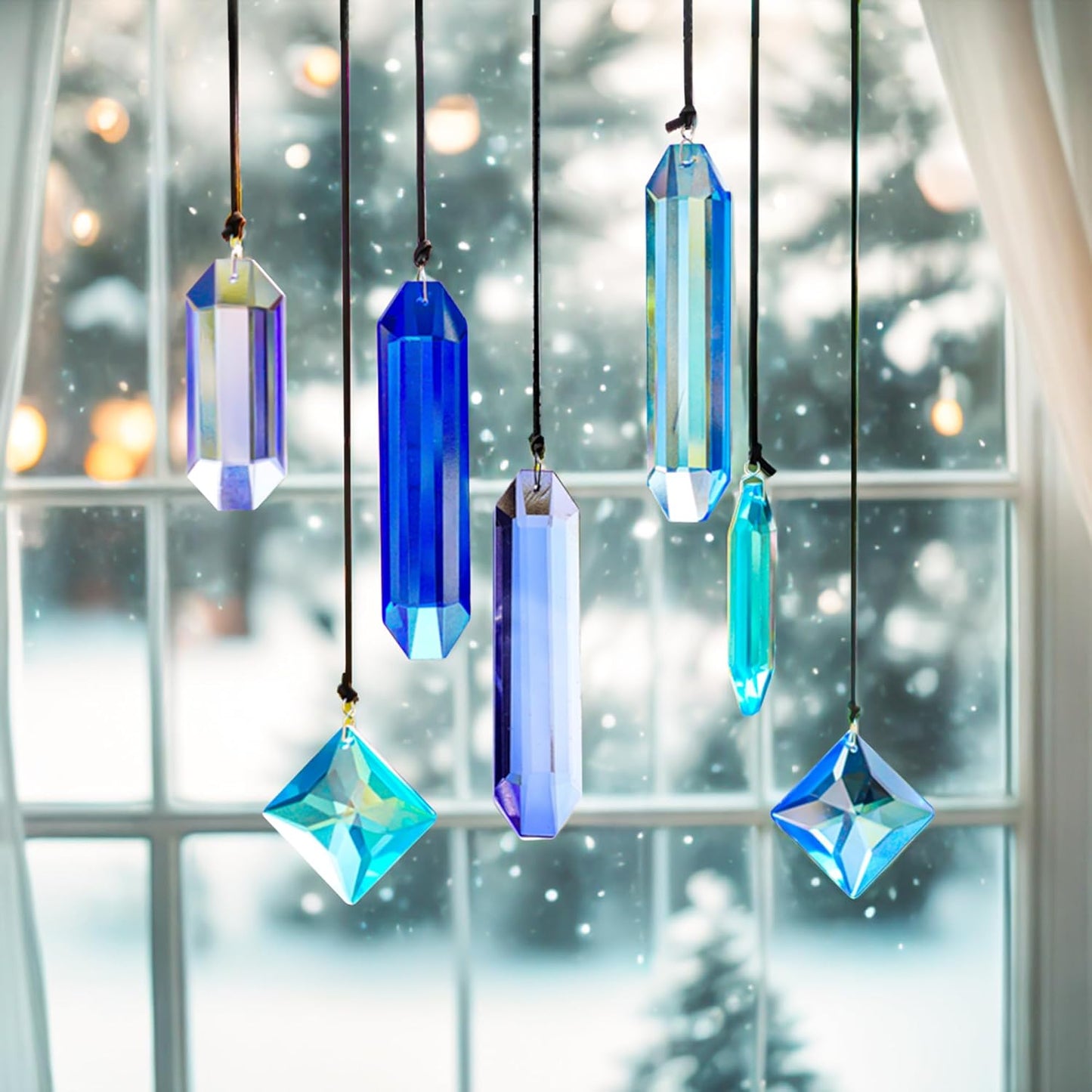 7 Pack Crystal Ornaments for Christmas Tree, Colorful Icicle Ornaments Crystal Prism Hanging Suncatchers for Windows,Indoor for Women