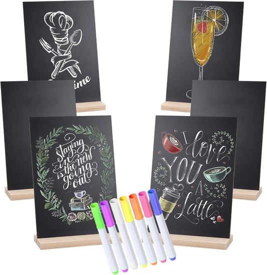 Small Chalkboard Signs, Double Side 6 x 9 Inch Wooden Tabletop Chalkboard Sign with Base Stands - Set of 6, Decorative Mini Table Signs Message Chalk Board Sign for Kitchen Wedding Bar and Restaurant