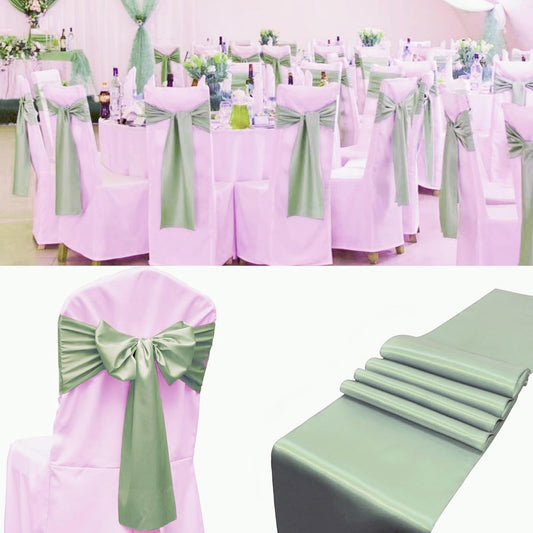 100 PCS Satin Chair Sashes Decorative Bow Chair Sashes Ties Back Ribbon Bows Chairs Cover Band for Wedding Party Ceremony Reception Events Banquet Restaurant Home Kitchen Decor(7x108inch,Sage Green)